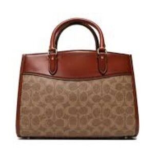 Coach Monogram Canvas Satchel with Cognac Leather Trim